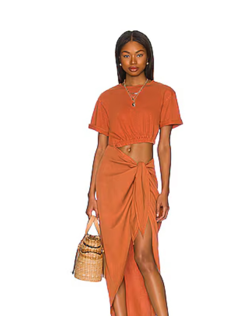 Free People Rust Tie-Front High-Low Midi Skirt